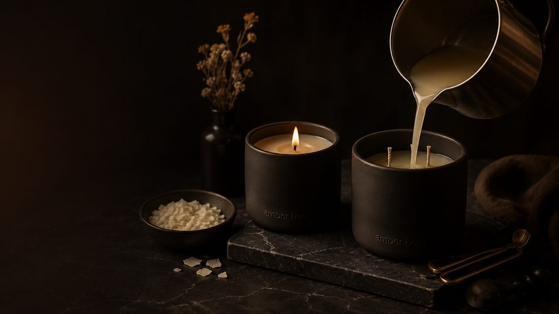 Amber Hour candle being hand-poured
